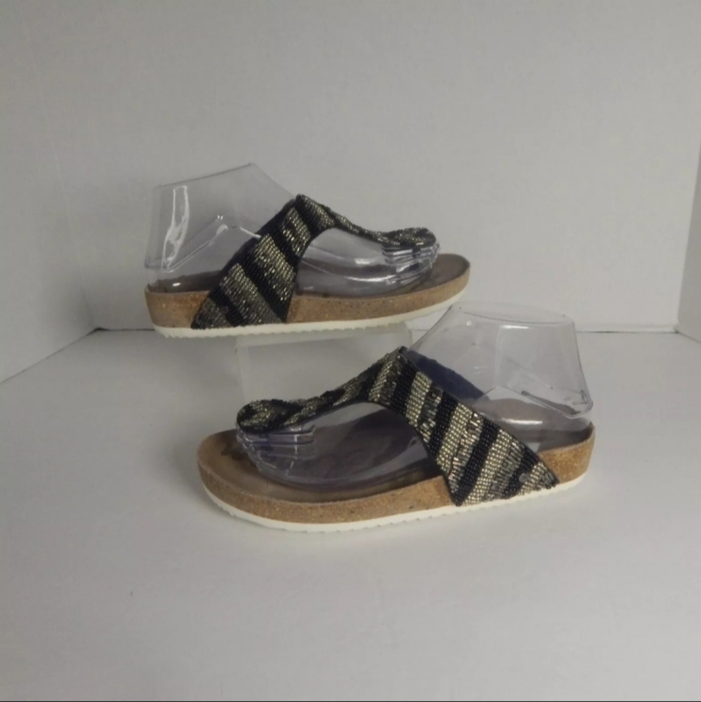 Sam Edelman Olivie Beaded Thong Sandal Black & Silver Women's Size 6 Comfort